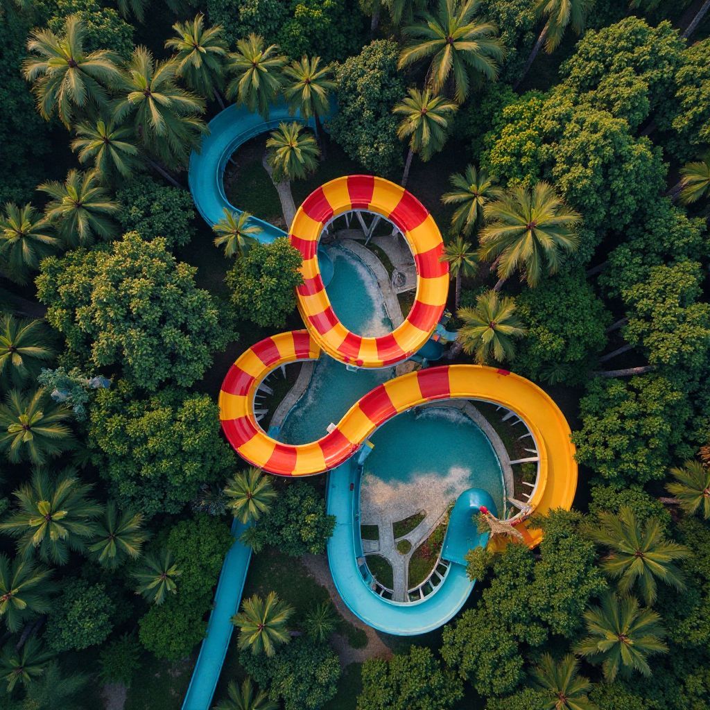 Aerial view of water slides